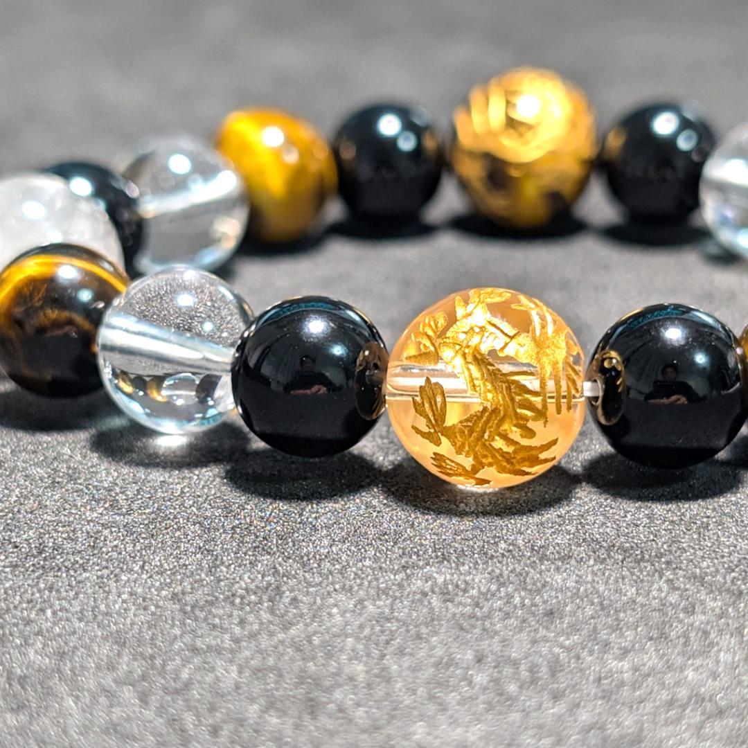 昇龍の加護 皇帝龍タイガーアイ 水晶 オニキス プラチナルチル 数珠ブレスレット