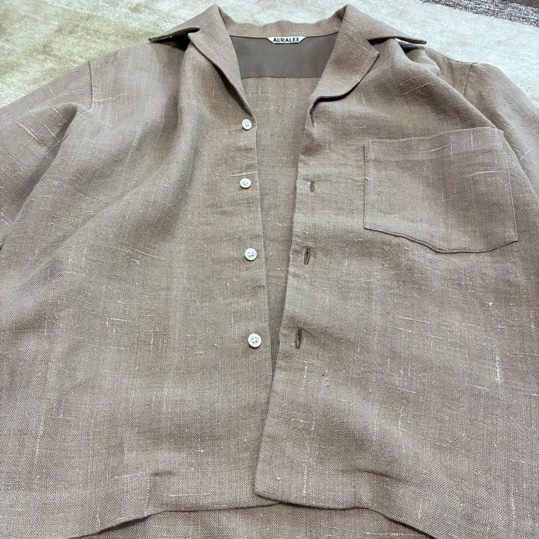 【美品】 AURALEE 半袖シャツ リネン 0 ブラウン