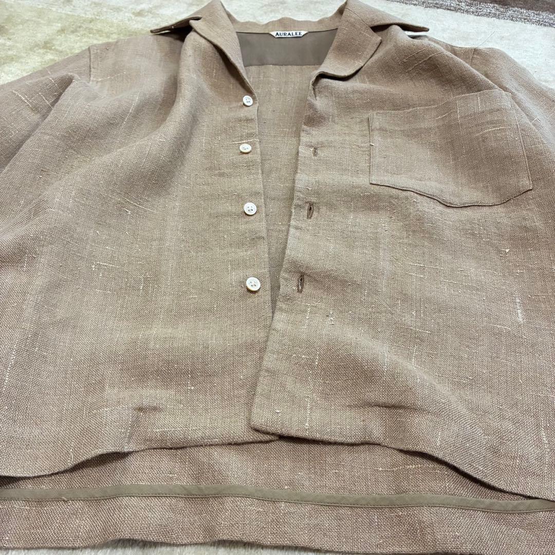 【美品】 AURALEE 半袖シャツ リネン 0 ブラウン