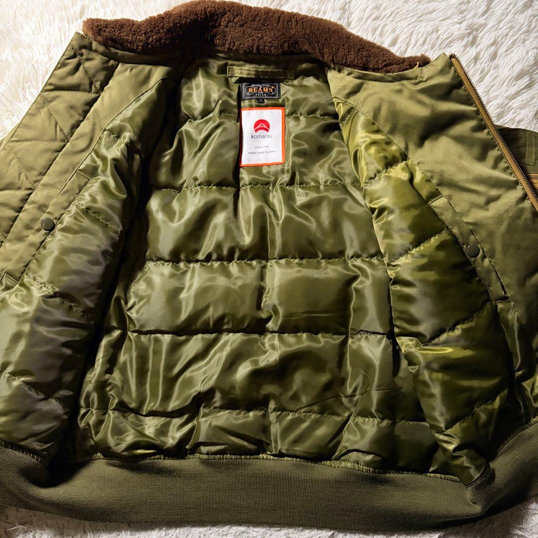 美品■BEAMS + フライトジャケット　B-15A 襟ボア　カーキ