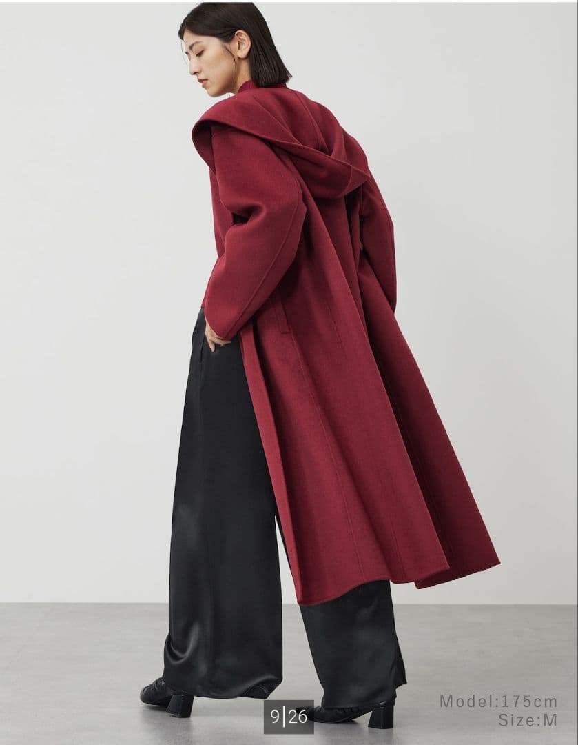 新品 プラステPLST ウールブレンドリバーフーディロングコート WINE S
