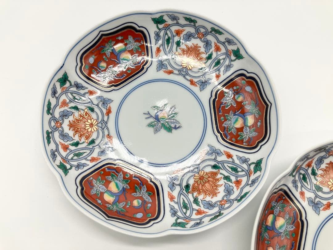 【美品】有田焼 其泉窯 寿桃 金彩 銘々皿 5枚セット 縁起物