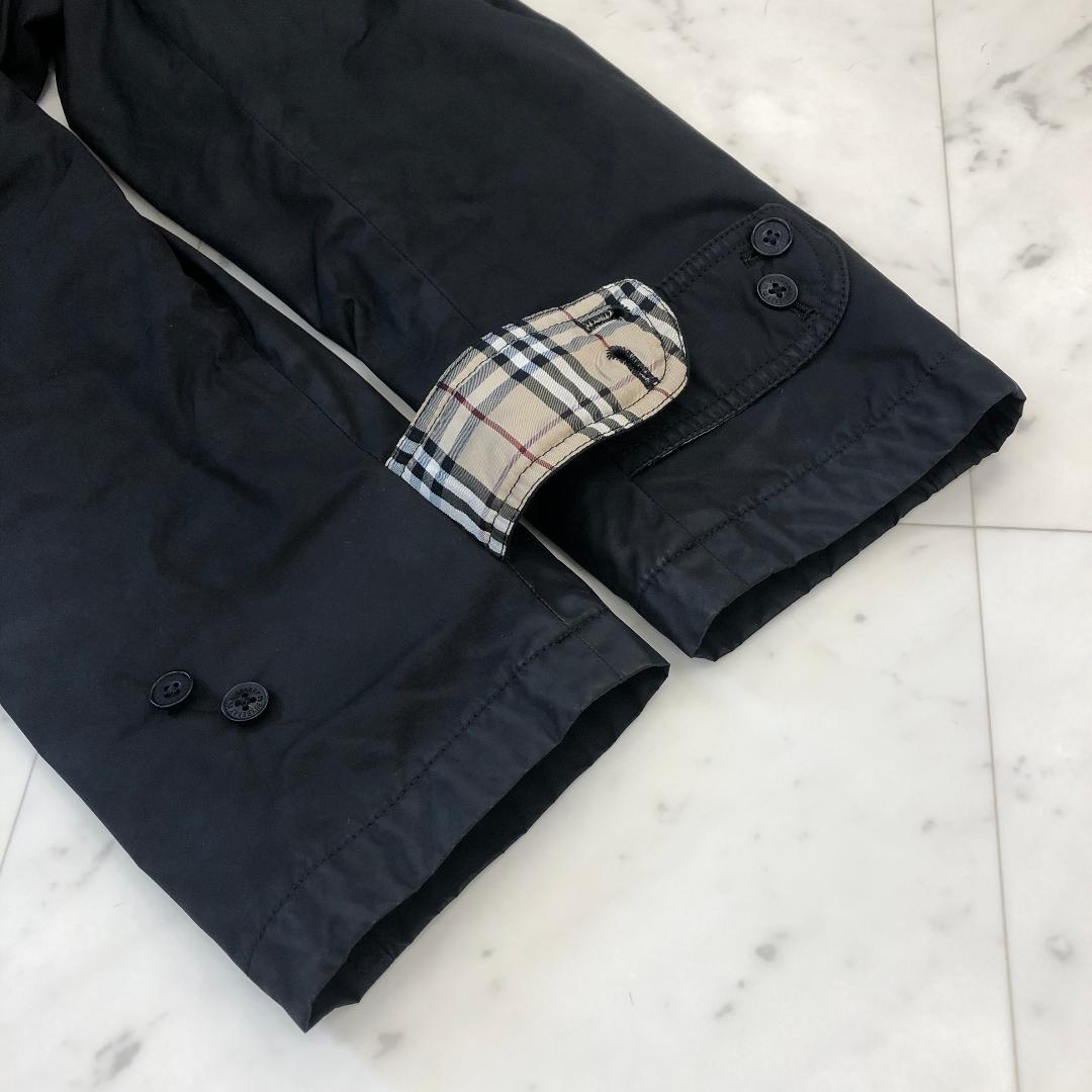 バーバリー ステンカラーコート Lサイズ ノバチェック ラビットファー 黒色