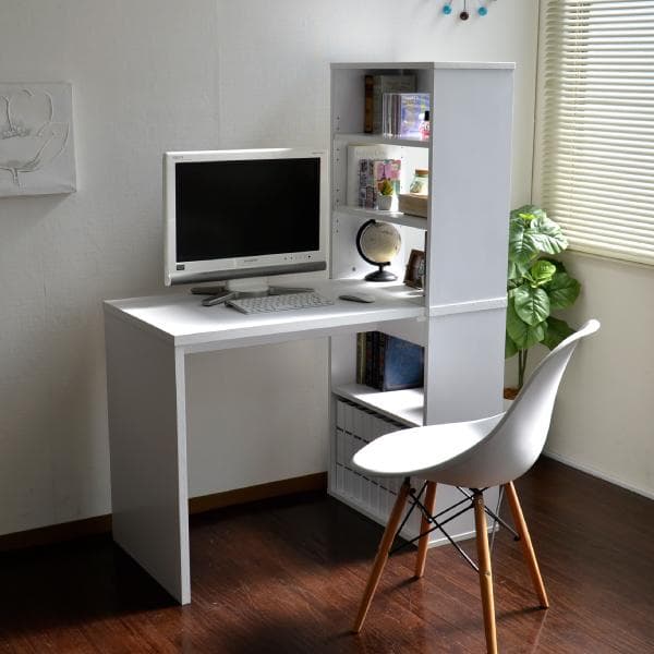 【新品・送料無料】パソコンデスク L字型 本棚付き 学習机 書斎机 ホワイト