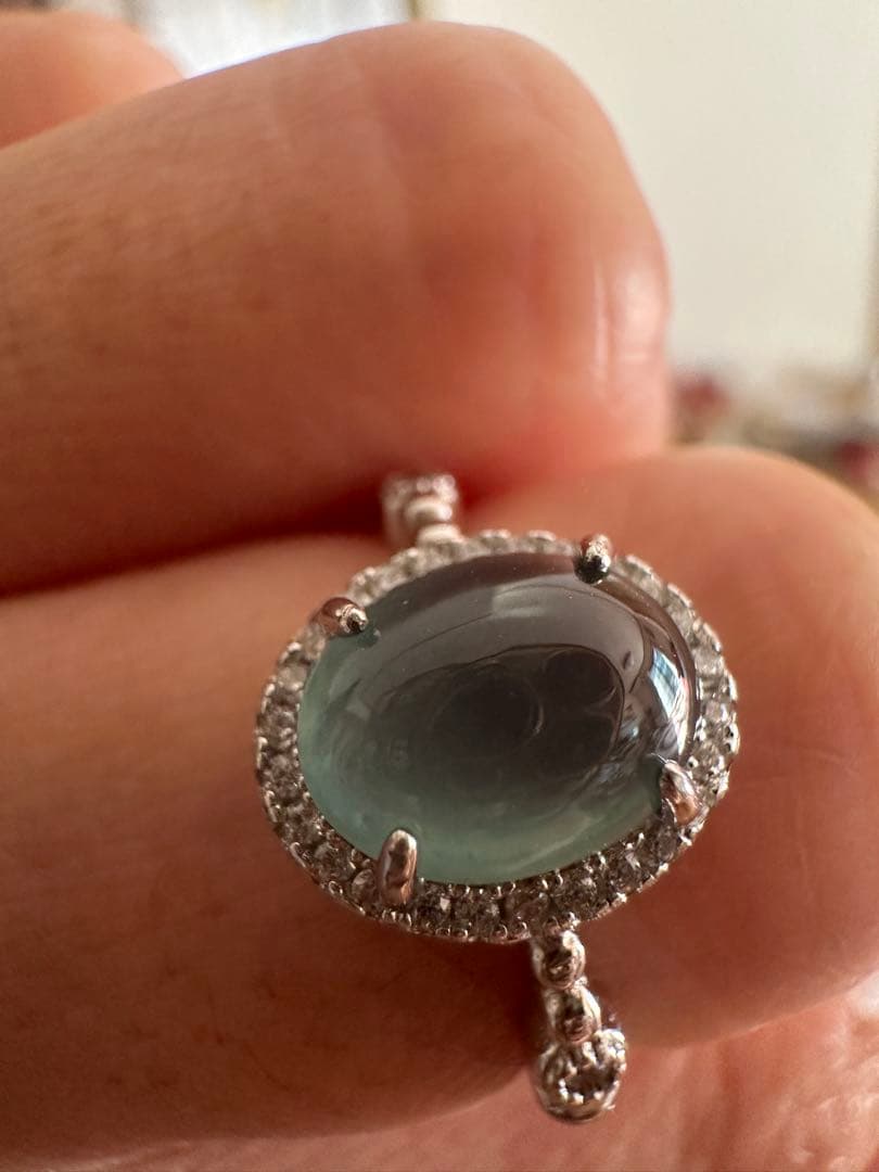 無処理天然A貨、高冰種本翡翠.オーバルカットリング　S 925金具 鑑定書付き