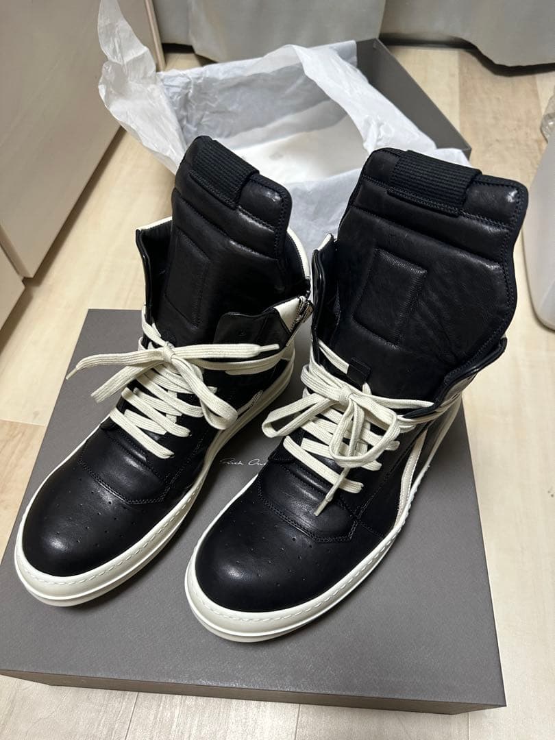 靴 rickowens leather geobasket sneakers