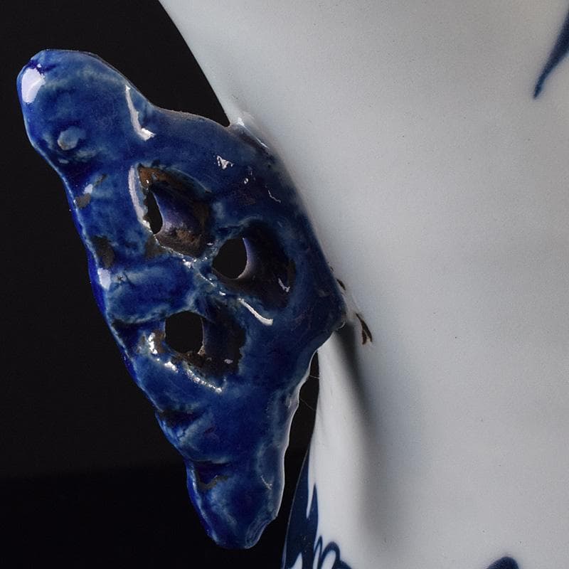 中国　青花　鳳凰花文　双耳瓶　高さ約43cm　M　R7622F