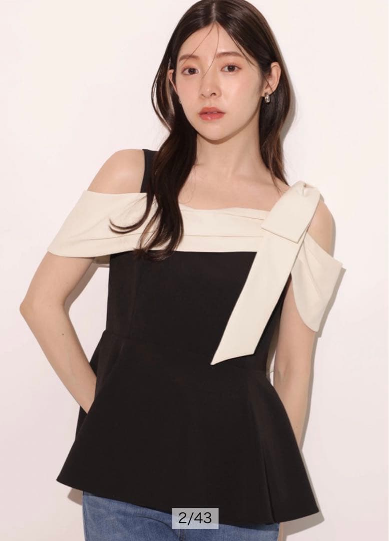 rirandture オフショルリボンペプラムトップス
