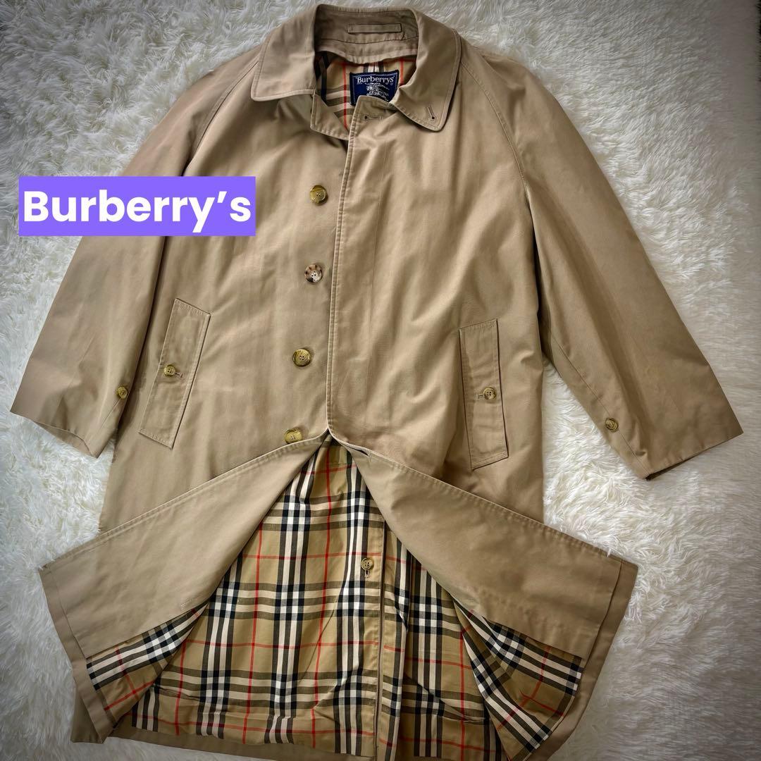 【良品】バーバリーズ・ステンカラーコート・ノバチェック・ベージュ・XL相当