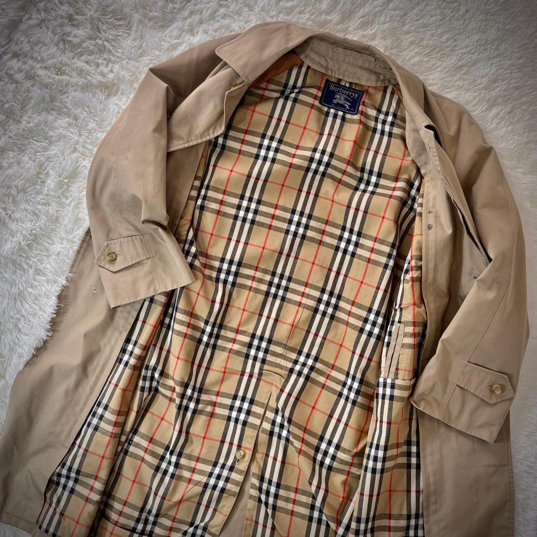 【良品】バーバリーズ・ステンカラーコート・ノバチェック・ベージュ・XL相当