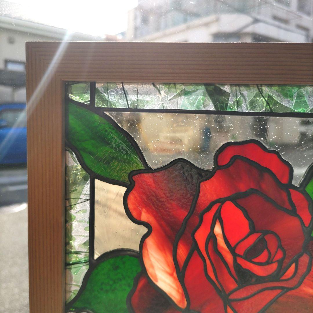 ご検討中 ステンドグラスパネル 「紅い薔薇」ハンドメイド