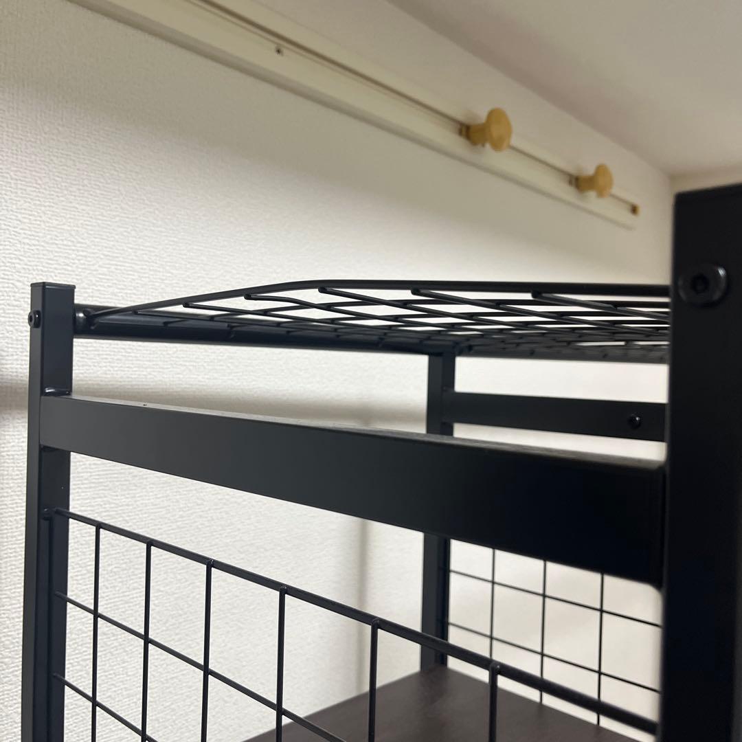 スチールラック ブラック 3段棚 引き出し付き　120幅×42奥行×158高さ