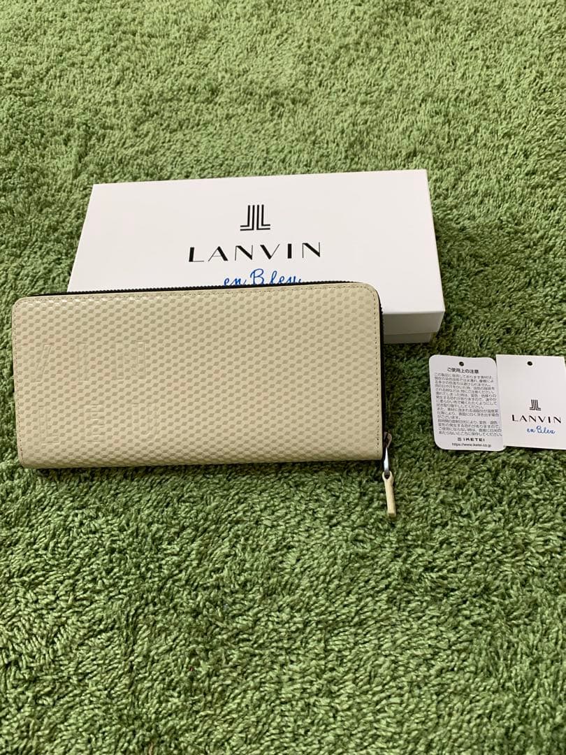 新品 23100円円 ランバン オン ブルー長財布 牛革 レザー アイボリー