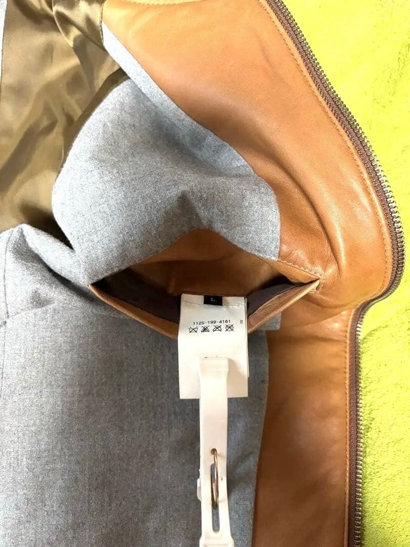 ユナイテッドアローズ・レザーライダース シングル襟もとニット・Ｌサイズ・ラム革