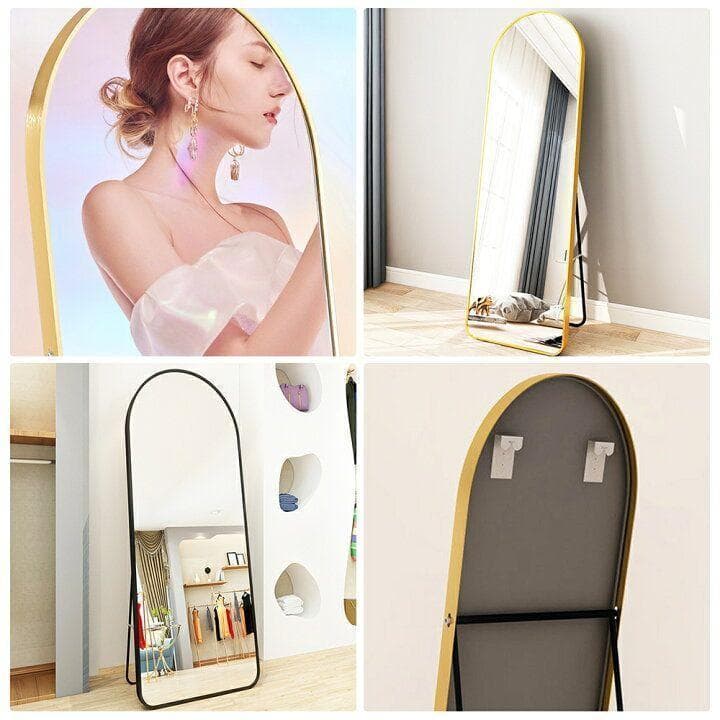 スタンドミラー 鏡 全身 鏡 壁掛け 姿見鏡 全身鏡 アーチ形 大型 黒 975