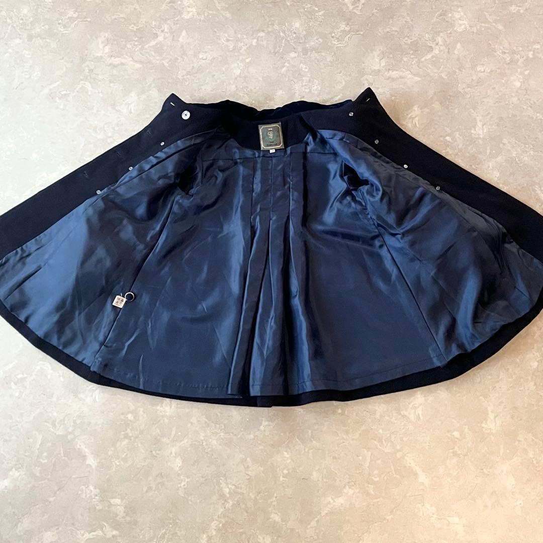 極美品☆ファミリア Aライン ウールコート 110 濃紺 金ボタン ベルベット