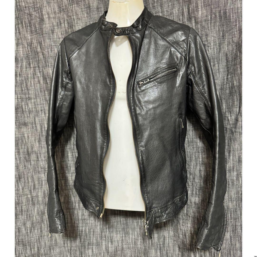 SHELLAC カウレザー 牛革 シングルライダースジャケット Y2K ブラック