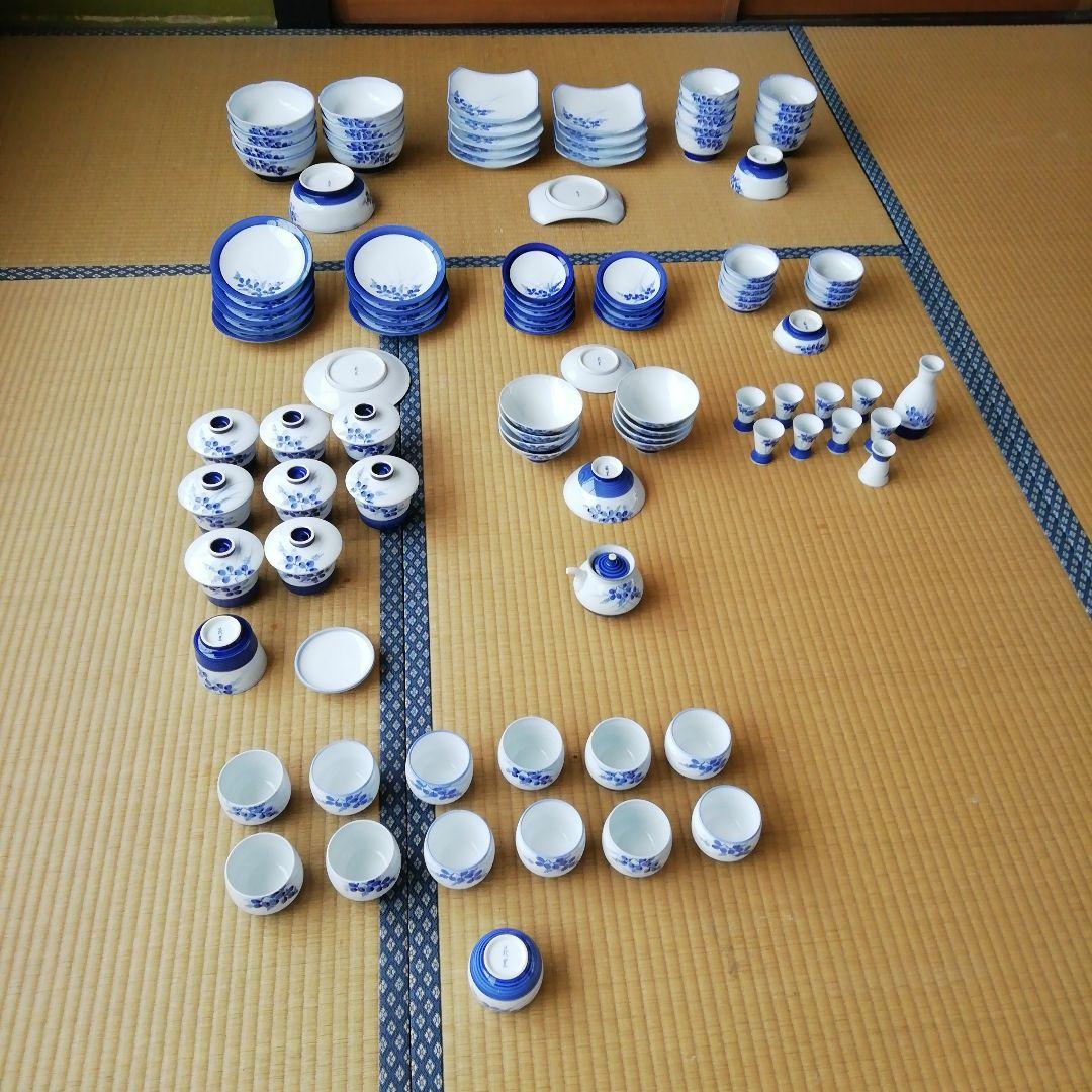 白青花柄陶磁器食器99枚セット