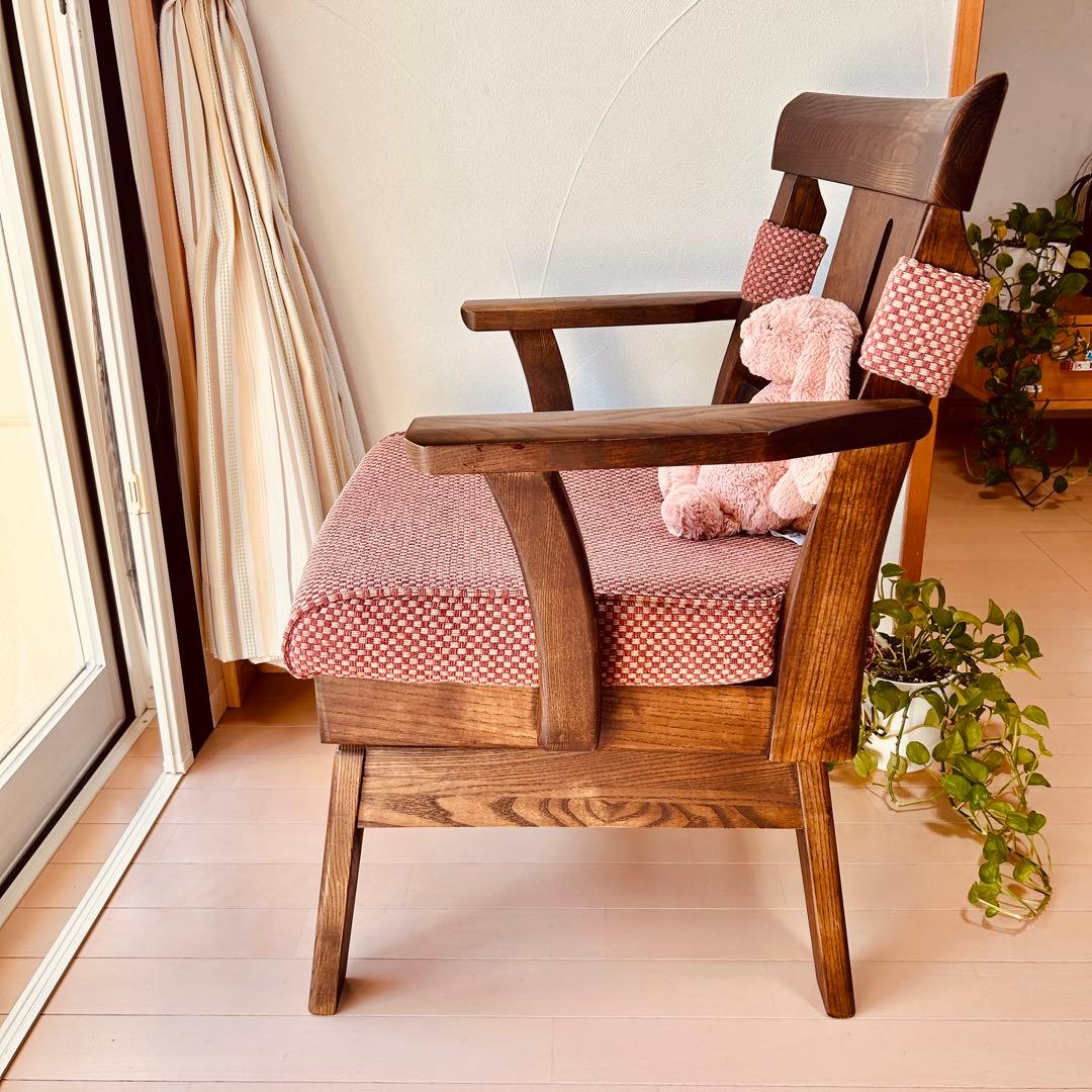 【極美品】ニトリ ヤマトチェア 布張り 天然木 回転式 ダイニング