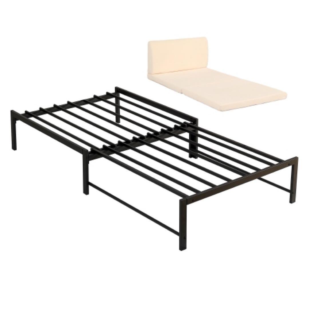 シングルサイズ スチール製ベッドフレーム ブラック・ホワイト