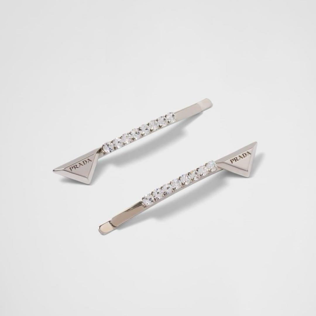 PRADA プラダ クリスタル 装飾付 ヘアピン ヘアクリップ トライアングル