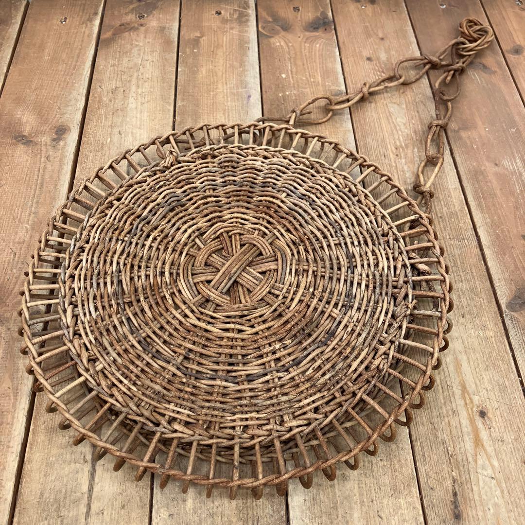 昭和レトロ あけび 蔓細工 ラウンド型 壁掛けミラー ウォールミラー 鏡