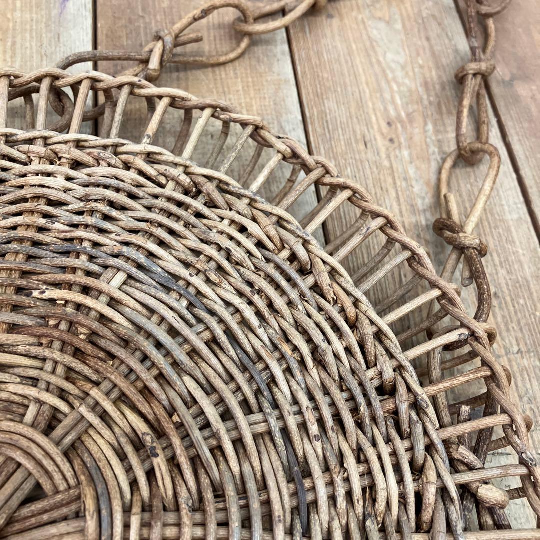 昭和レトロ あけび 蔓細工 ラウンド型 壁掛けミラー ウォールミラー 鏡