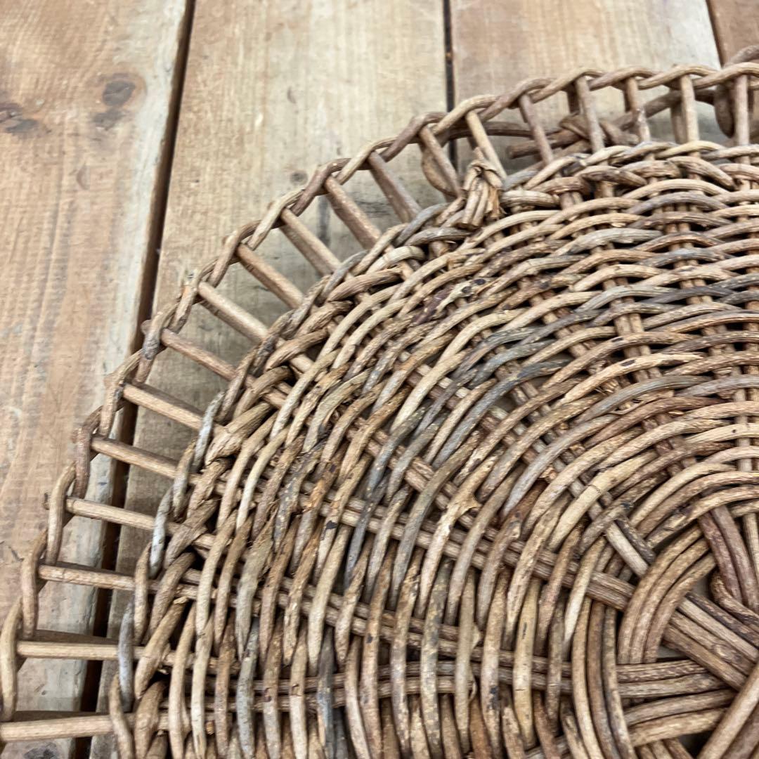 昭和レトロ あけび 蔓細工 ラウンド型 壁掛けミラー ウォールミラー 鏡