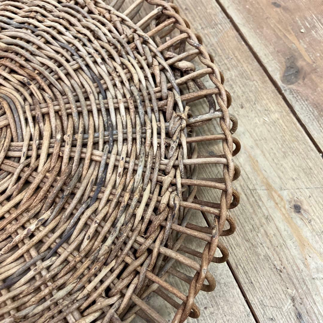 昭和レトロ あけび 蔓細工 ラウンド型 壁掛けミラー ウォールミラー 鏡