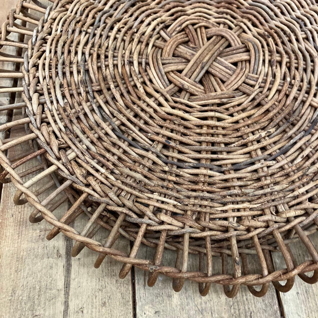 昭和レトロ あけび 蔓細工 ラウンド型 壁掛けミラー ウォールミラー 鏡