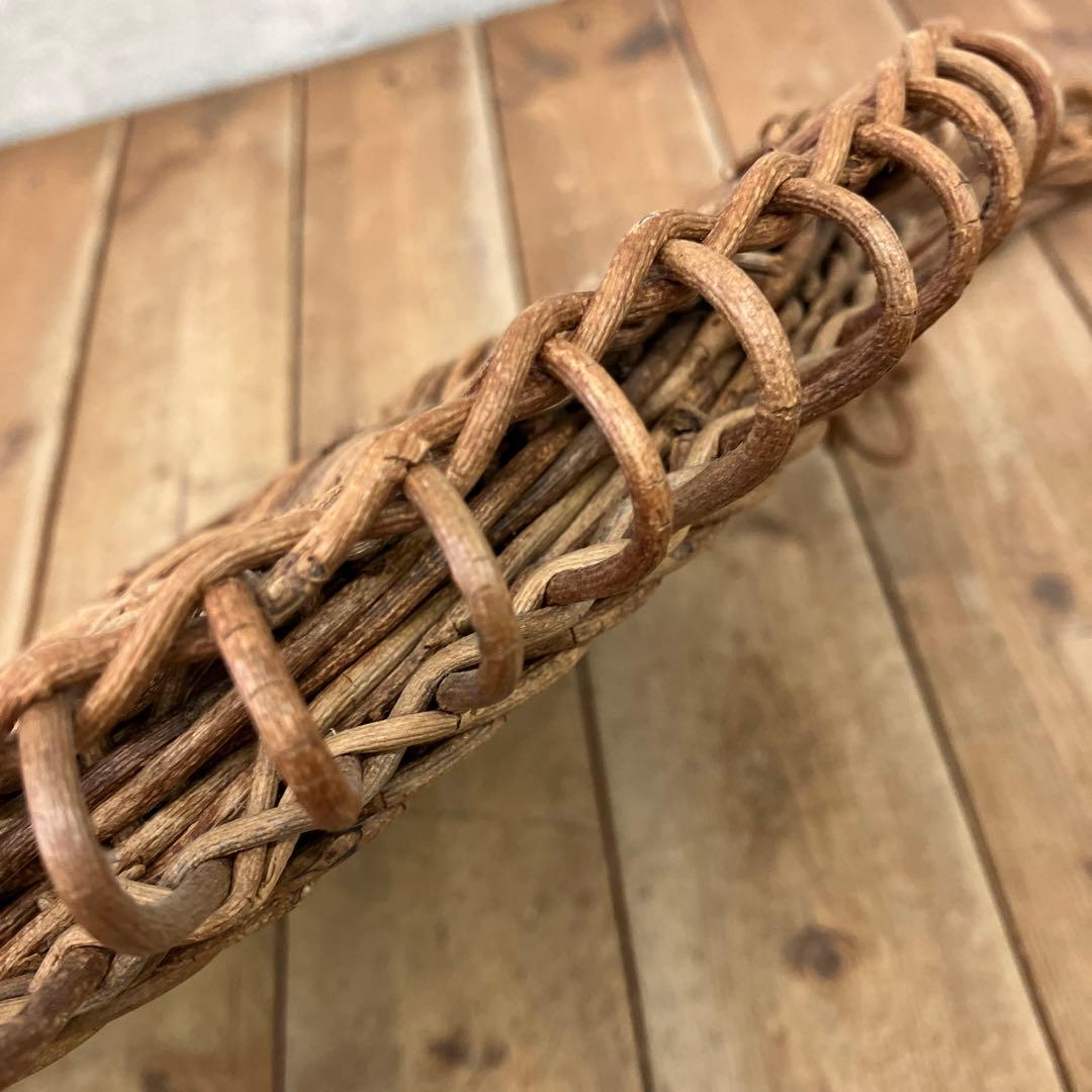 昭和レトロ あけび 蔓細工 ラウンド型 壁掛けミラー ウォールミラー 鏡