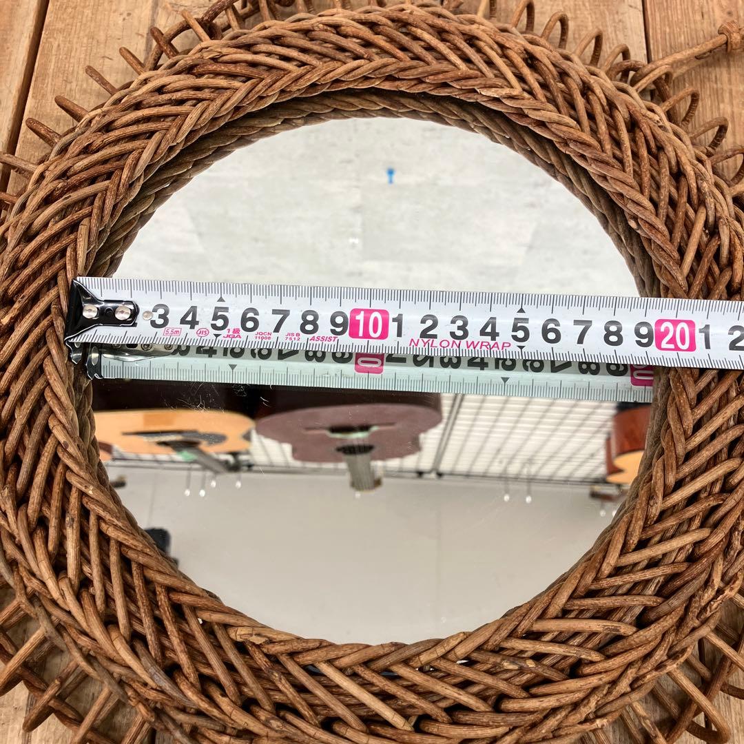 昭和レトロ あけび 蔓細工 ラウンド型 壁掛けミラー ウォールミラー 鏡