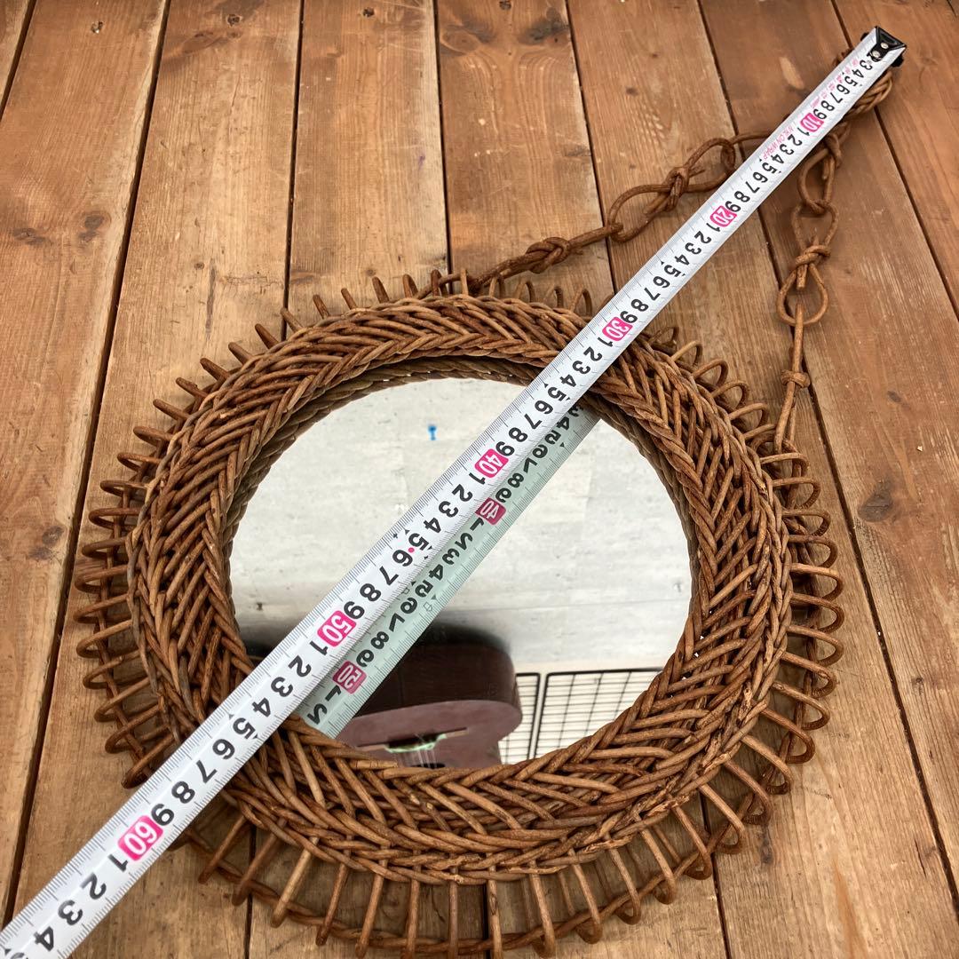 昭和レトロ あけび 蔓細工 ラウンド型 壁掛けミラー ウォールミラー 鏡