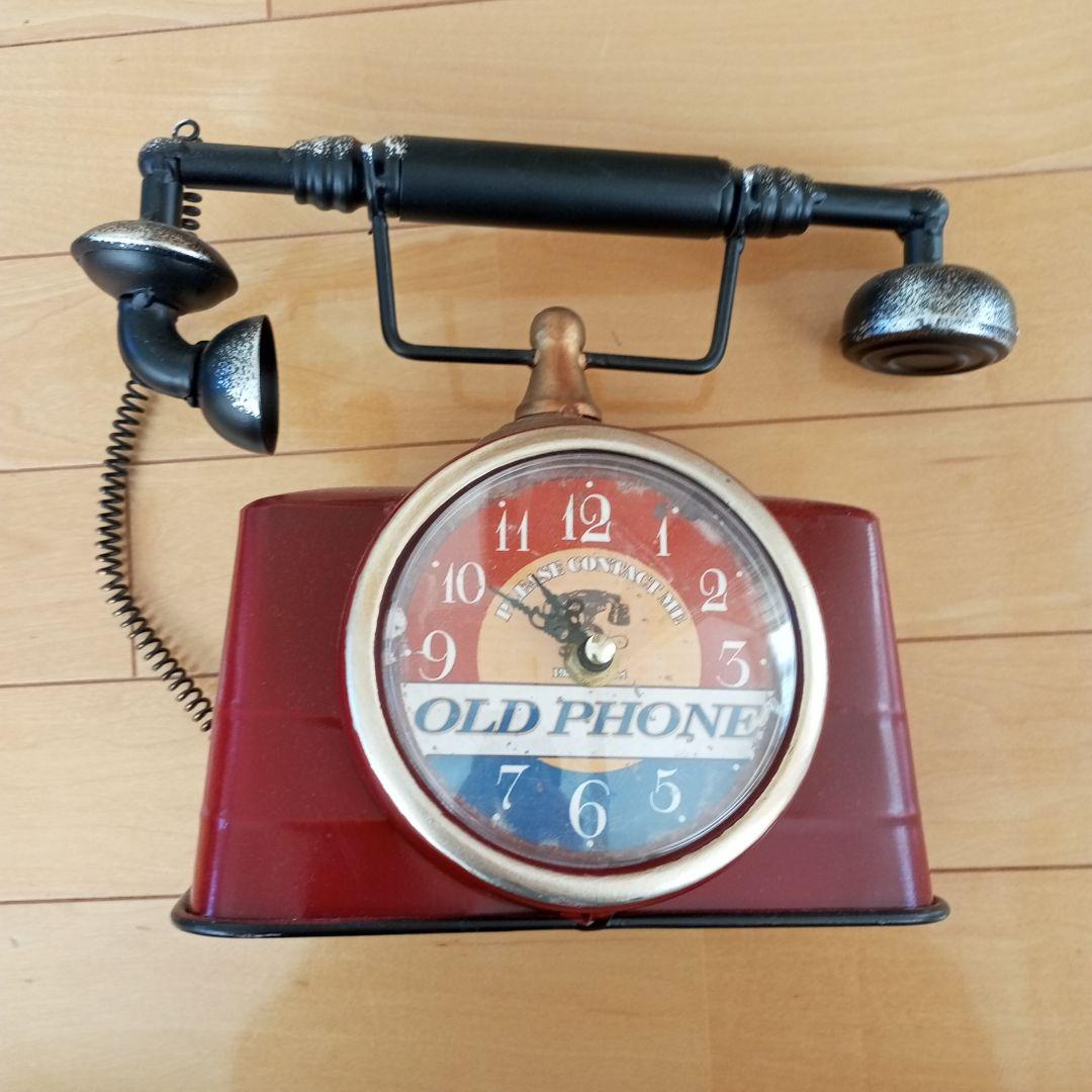 レトロ　電話型置時計 赤黒