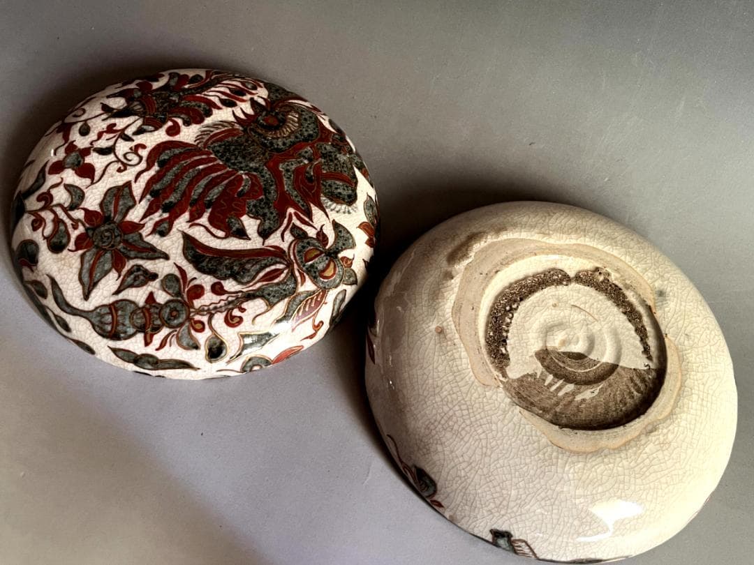 蓋物■明代 呉須赤絵 喰籠 鳳凰 瑞鳥 貫入 果盒 五彩 古玩 極上品 骨董■