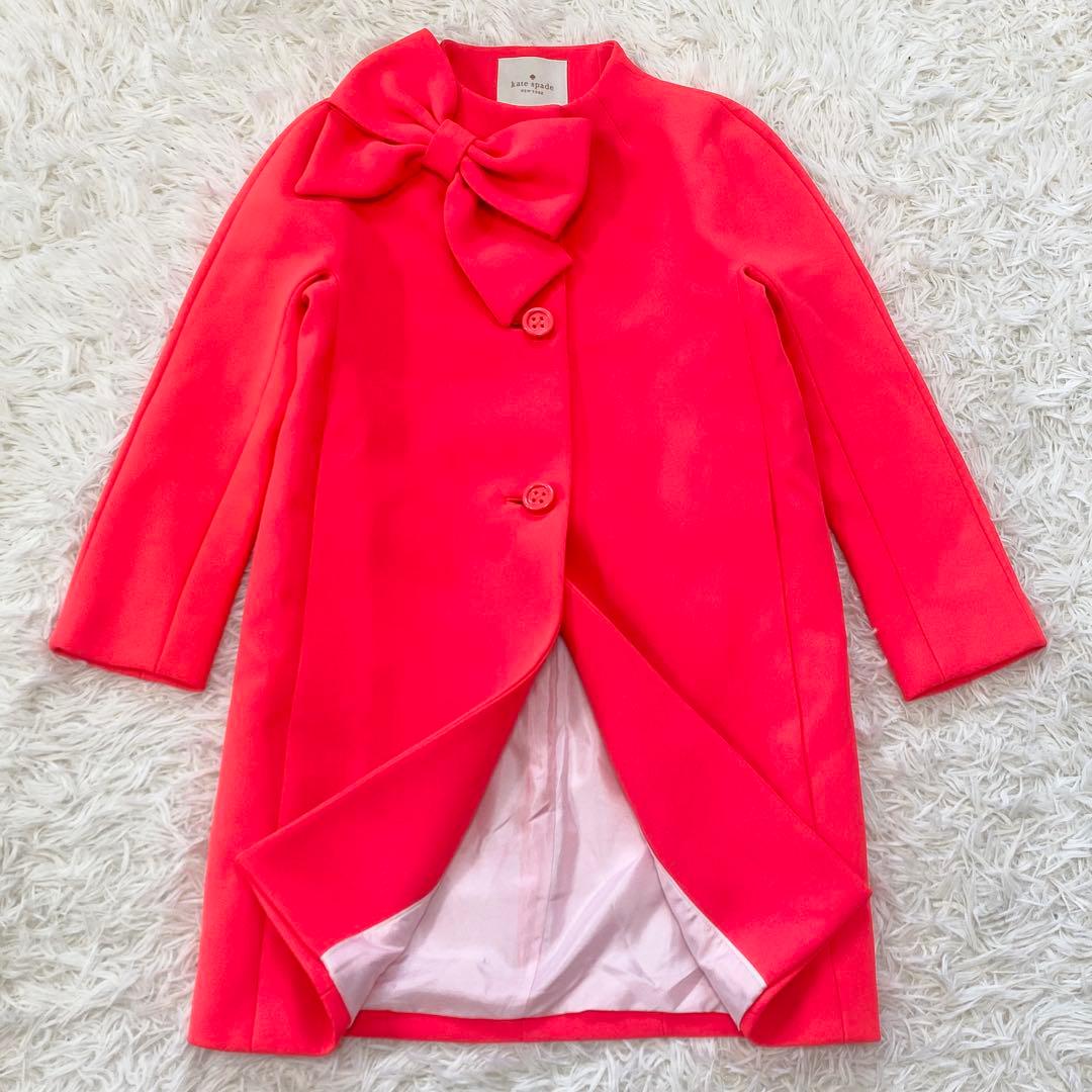 【極美品】ケイトスペード コート ロング ビッグリボン ノーカラー Aライン