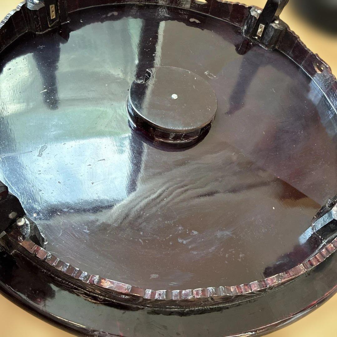 螺鈿細工 鳳凰 円形座卓テーブル 黒漆塗 直径90cm 横浜現地渡し