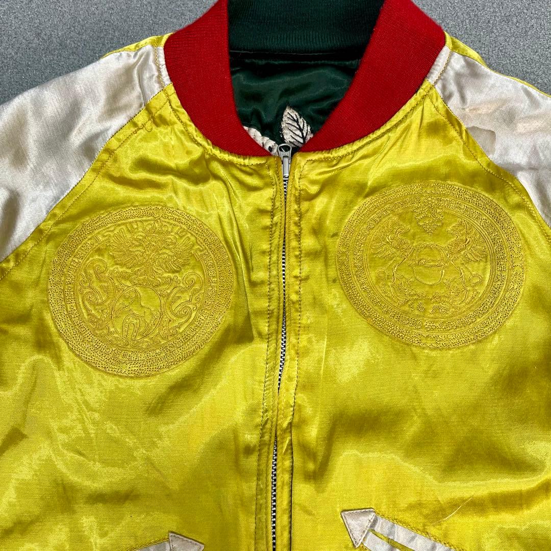 448 HOUSTONスカジャン リバーシブル仕様 蛇×ドクロ×観音 緑×黄