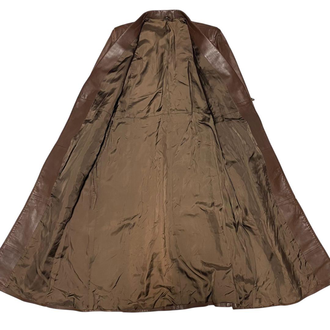 大きいサイズ【vintage】本革リアルレザーマキシ丈ガウンコート ブラウンXL