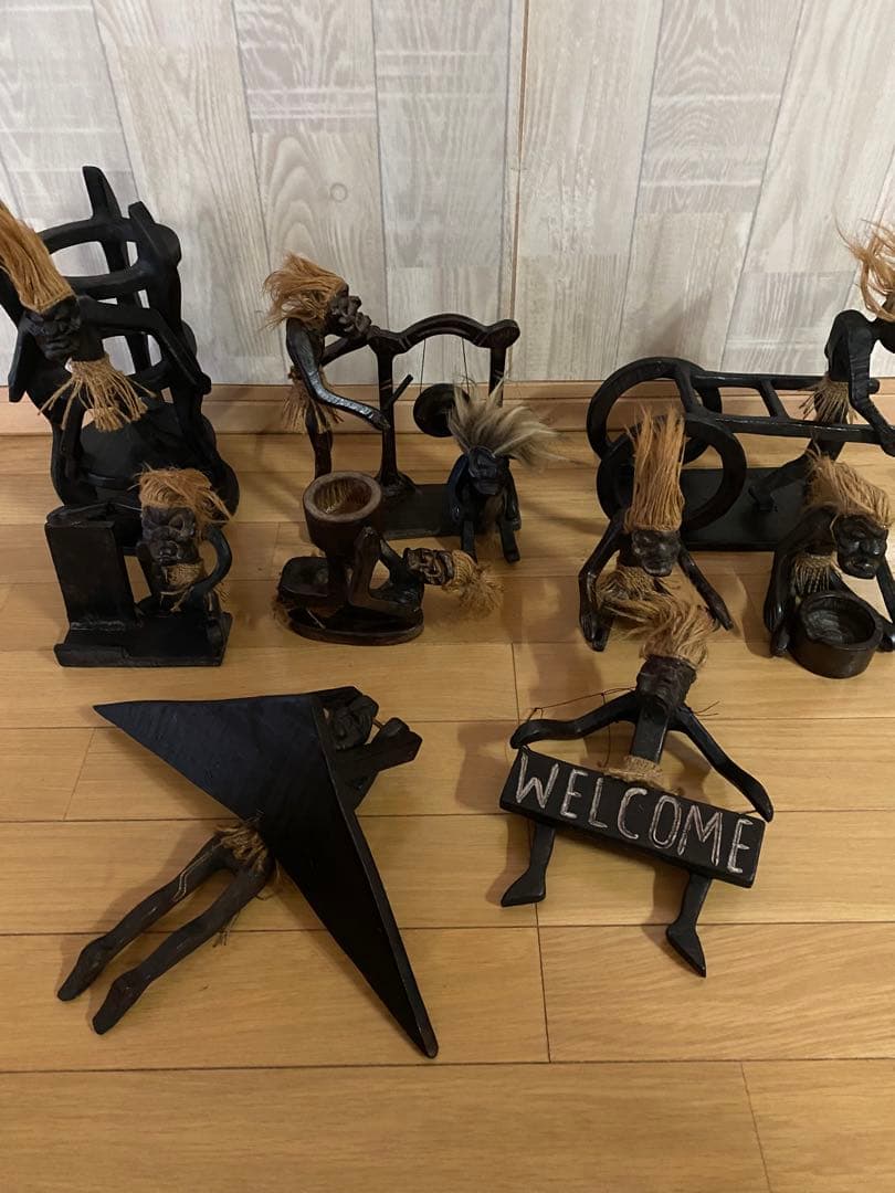 アフリカンスタイル 木製置物セット ウエルカムサイン付き