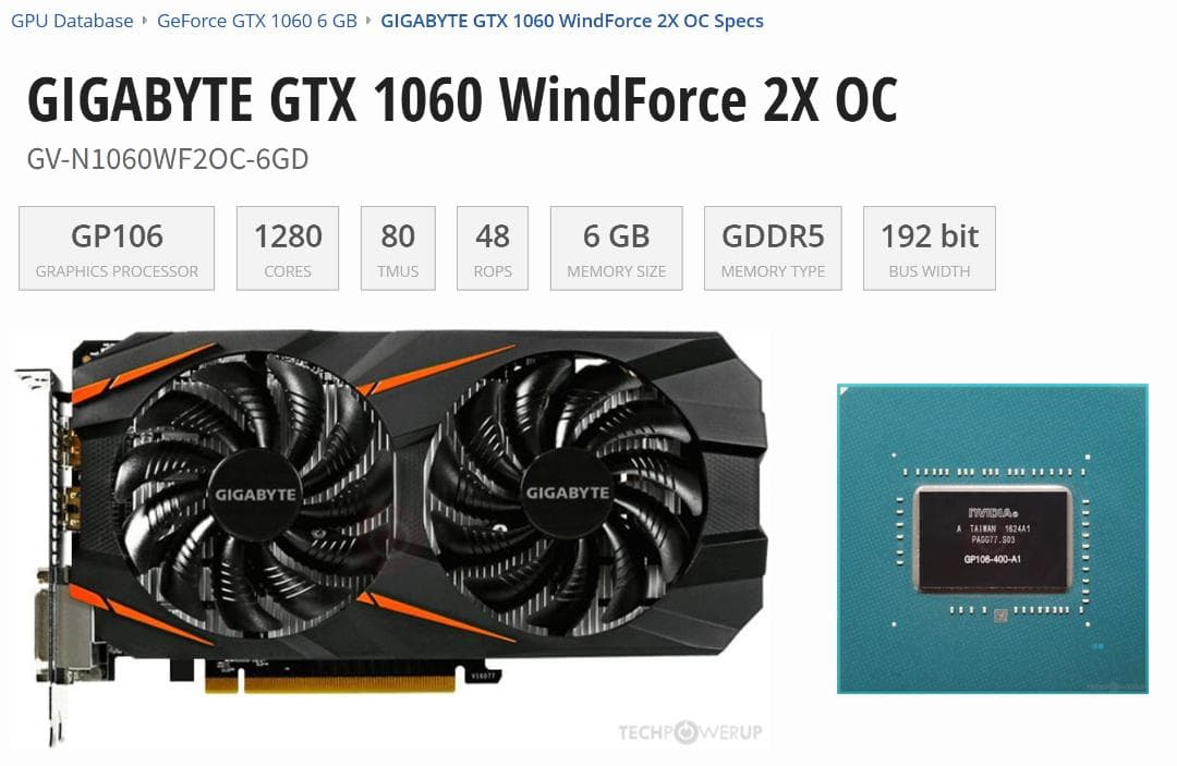 正常動作品 GIGABYTE GeForce GTX 1060 6GB