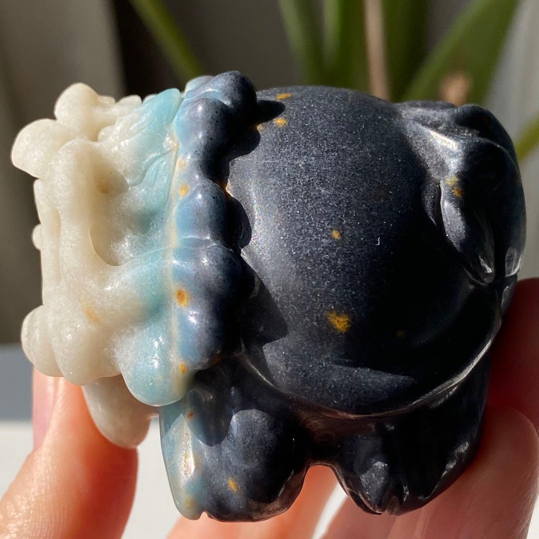 【 天然石 トロレアイト 龍亀 ロングイ さん 約226g 彫物 縁起物 金運