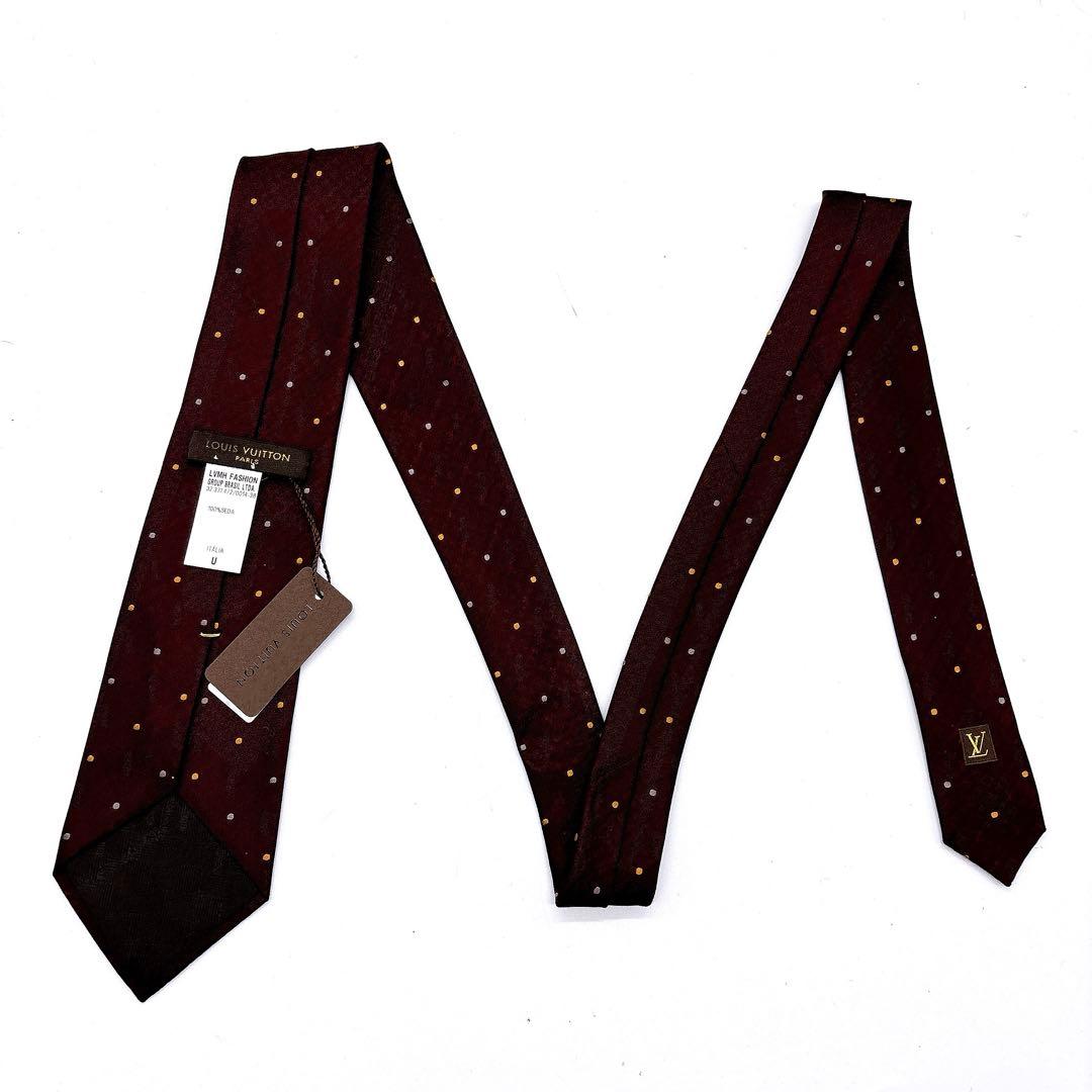 新品タグ付きLOUIS VUITTON バーガンディ ボルドードット柄 ネクタイ