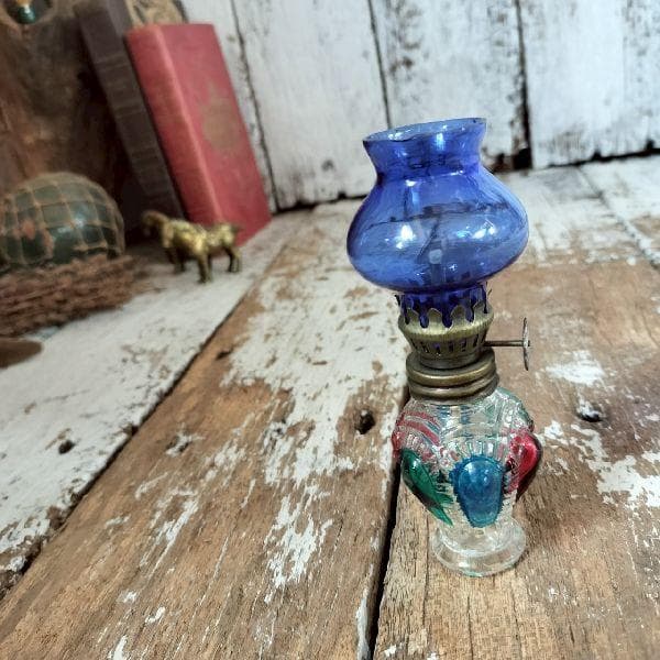 ヴィンテージ 古硝子 豆ランプ H11.8cm ガラス オイルランプ ホヤ 照明