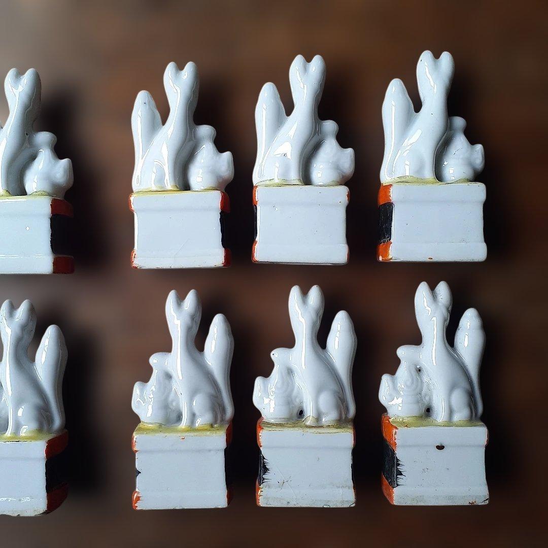 お稲荷様　キツネの置物　20体　磁器人形　縁起物　レトロ雑貨　とろとろガラス