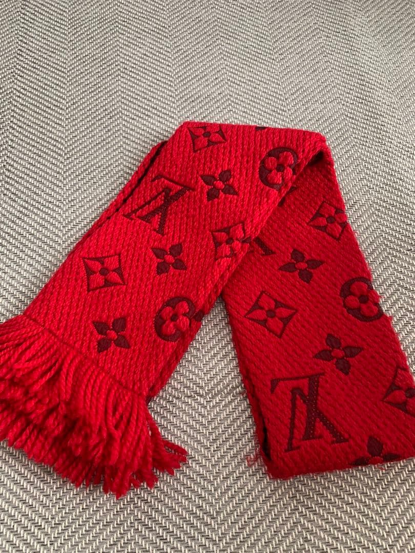 【美品】LOUIS VUITTON 赤 マフラー ウール94% シルク6%