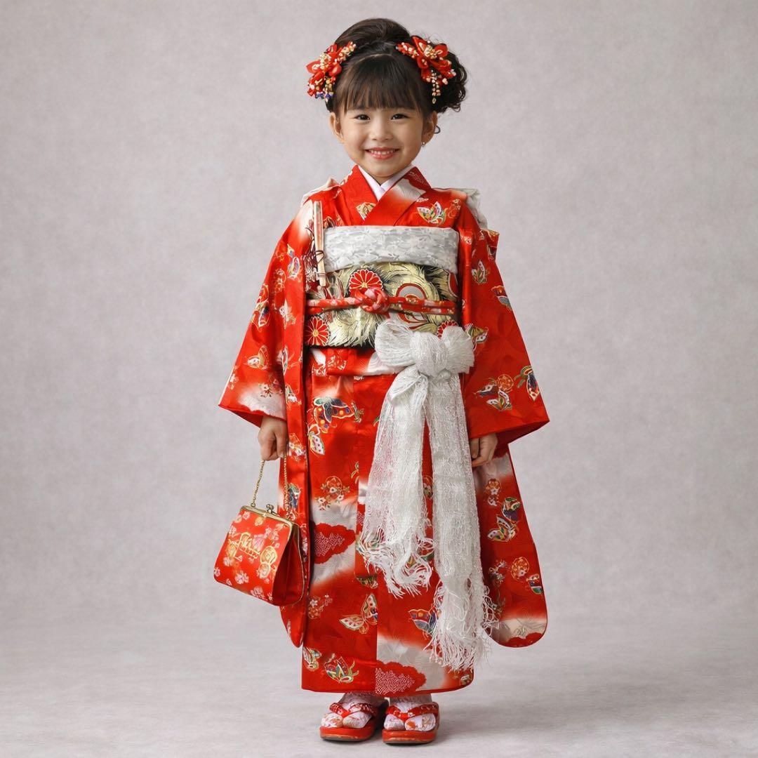 七五三　五歳　七歳　正絹　赤　フルセット