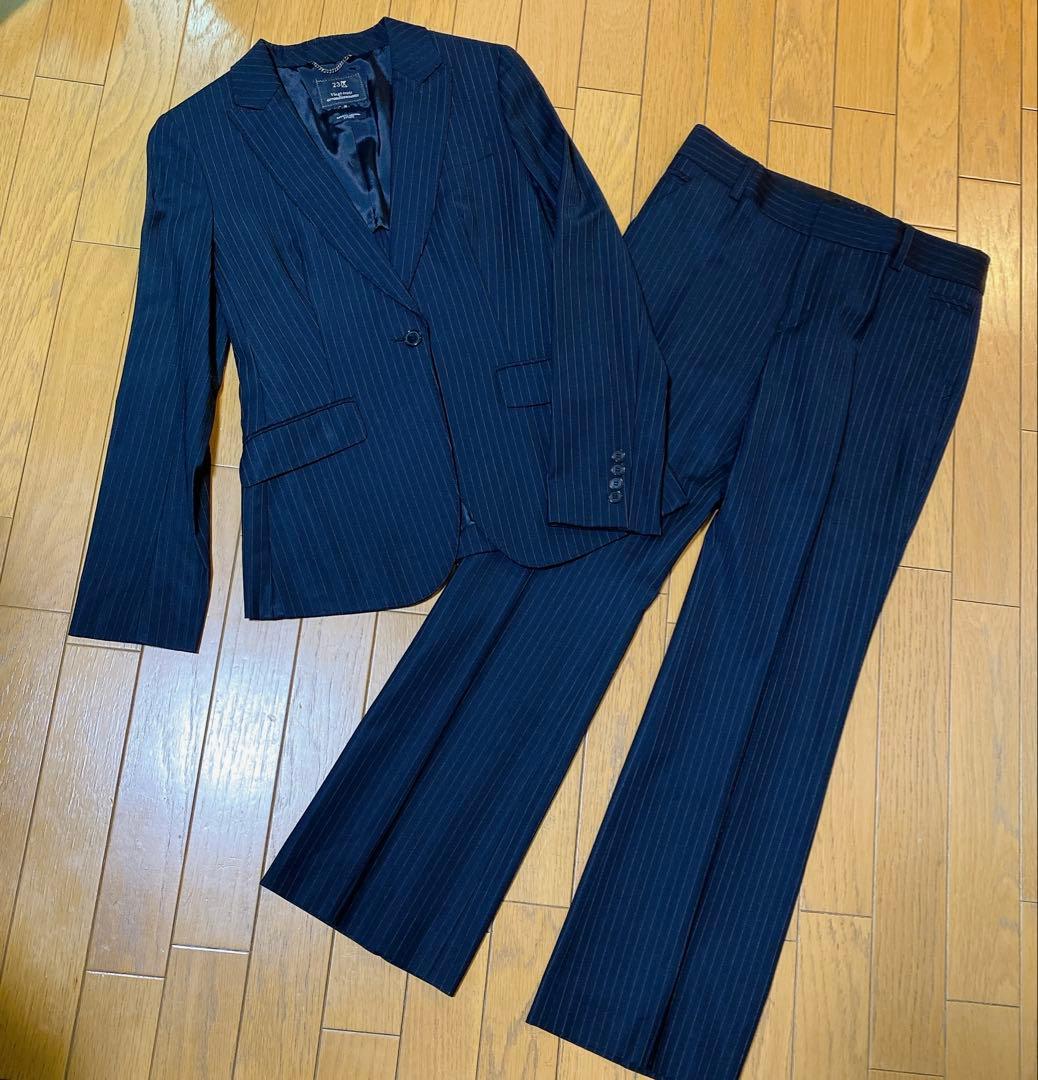 【美品♡】23区 パンツ セットアップ スーツ ブラック ウール ストライプ M
