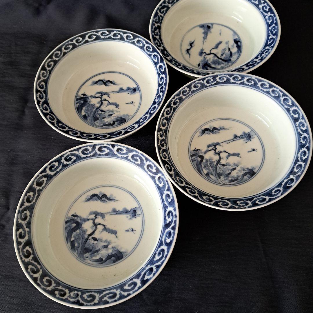 「繊細優美 染付の美！平戸(ひらど)焼」向付4客セット 骨董アンティーク