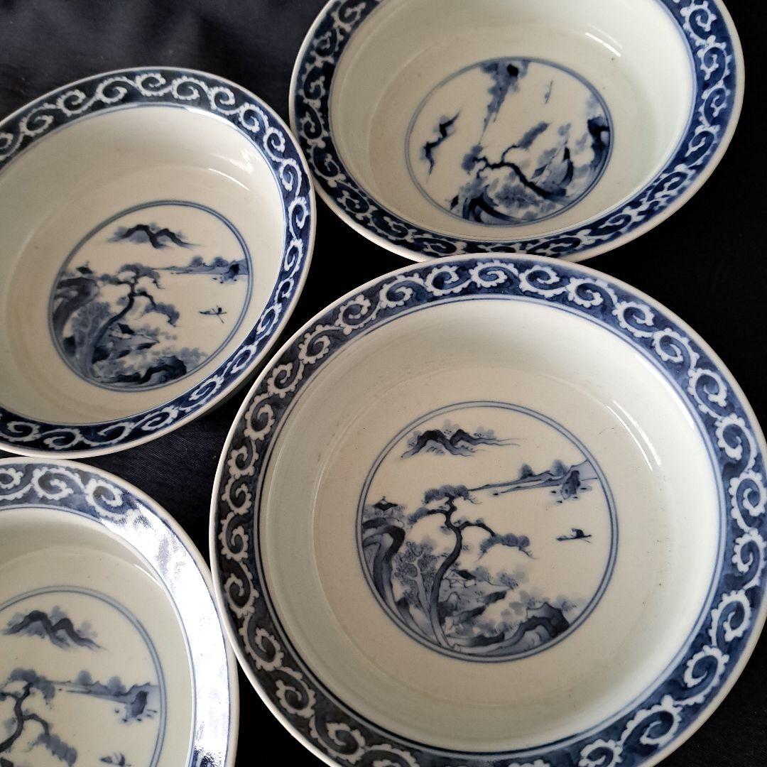 「繊細優美 染付の美！平戸(ひらど)焼」向付4客セット 骨董アンティーク